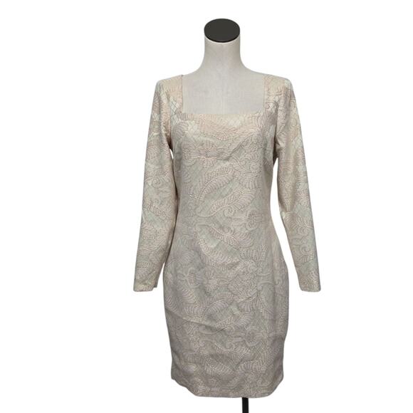 Belle Badgley Mischka Metallic Jaquard Rose Gold Ivory Dress Womens Size 10 - Picture 1 of 10